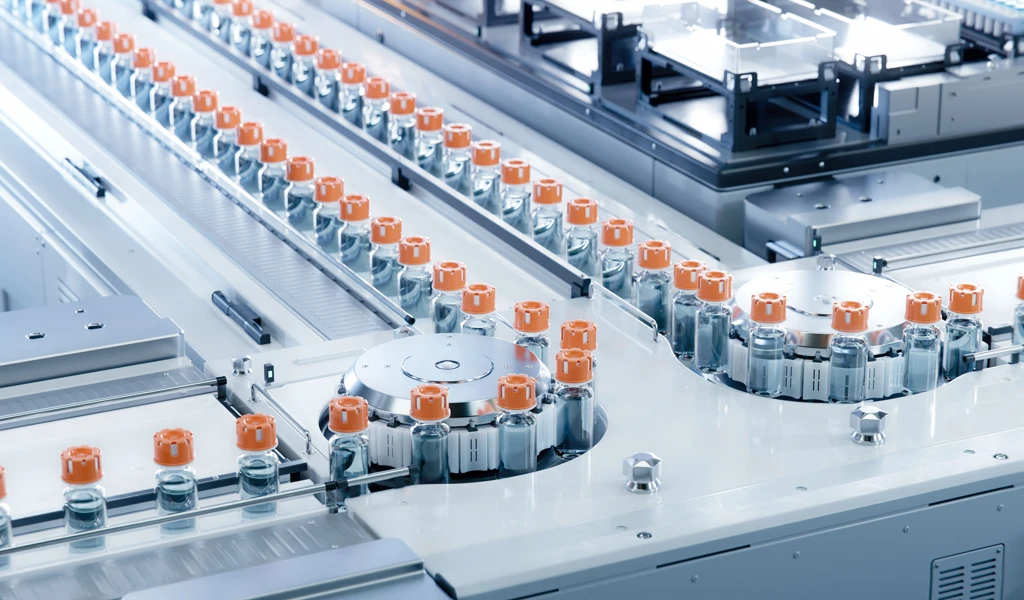 Rows of vaccines in production