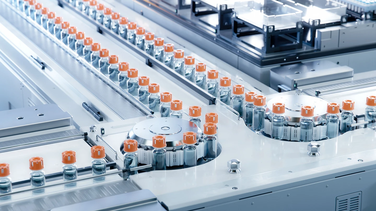 Rows of vaccines in production